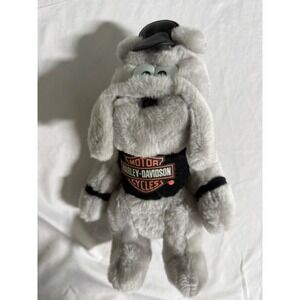 Vintage Harley Davidson Bulldog Plush Biker Dog Play-By-Play Grey 10 Inch